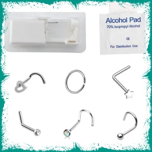 New 8pc Nose Piercing Kit - Picture 1 of 5